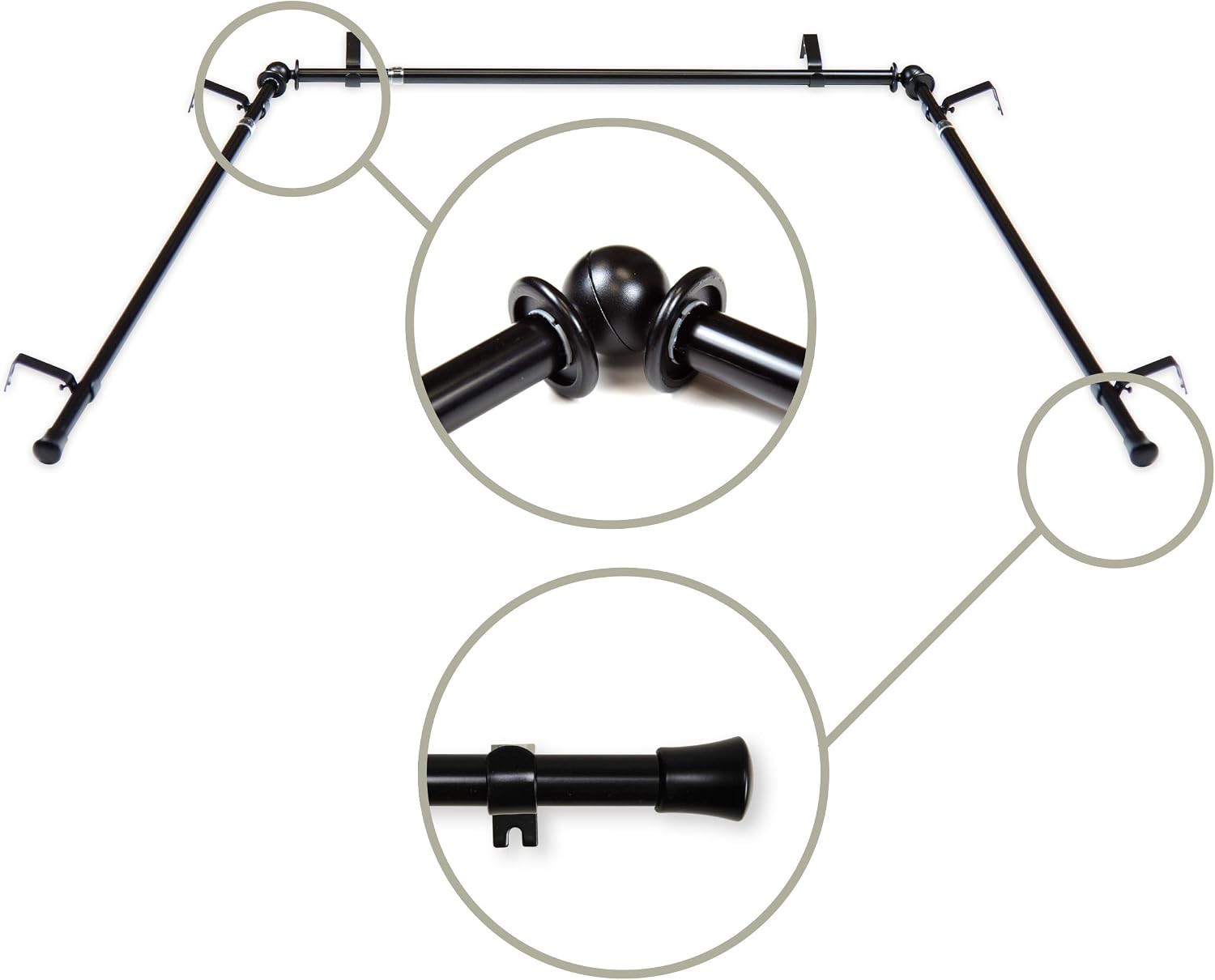 Adjustable 5/8″ Bay Curtain Rod Set – Black