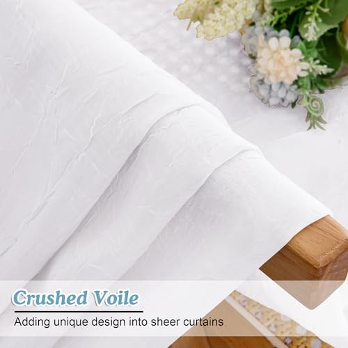 Crushed Sheer Valances for Window 14 Inch Length 42″W x 14″L (Pack of 2) White