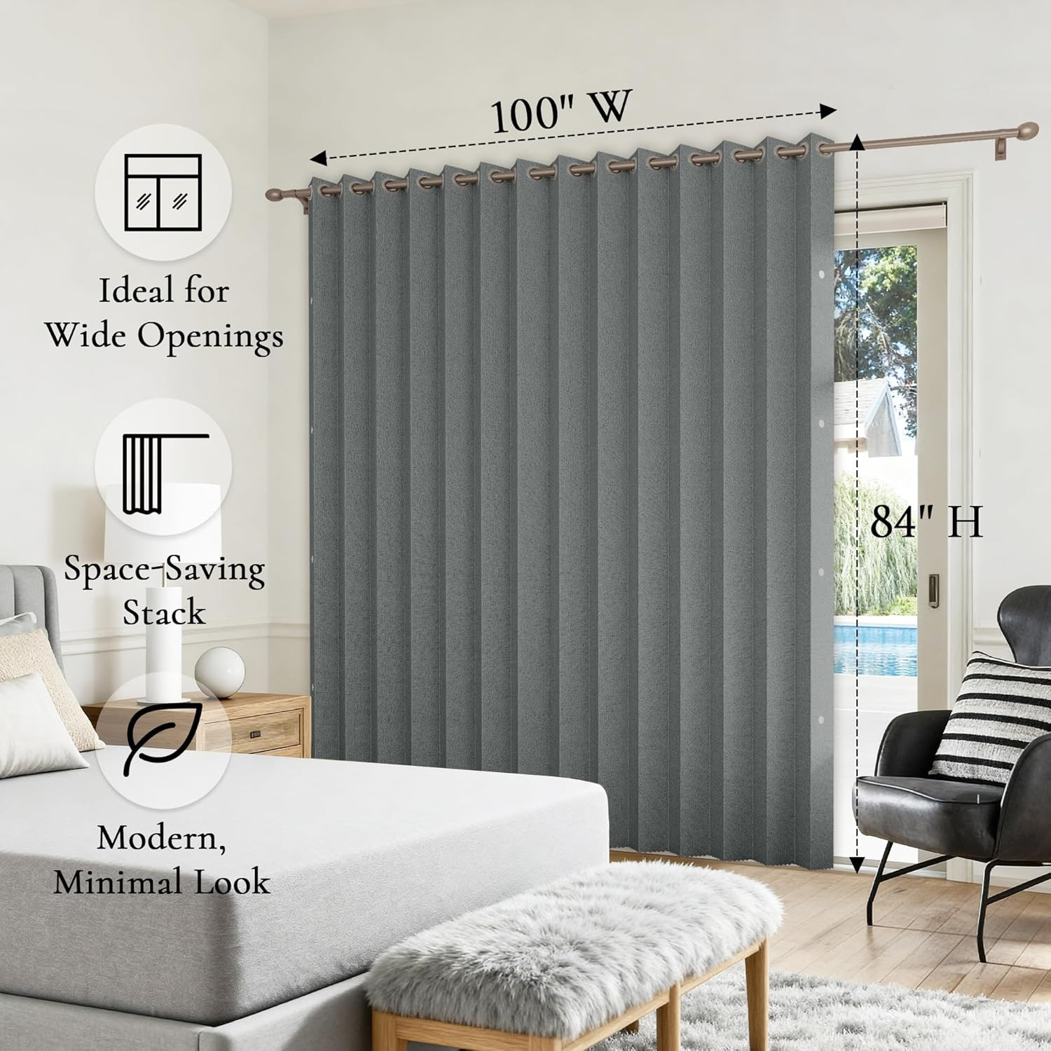 Grey Vertical Fabric Shades for Sliding Glass & Patio Doors, 100×84 cm
