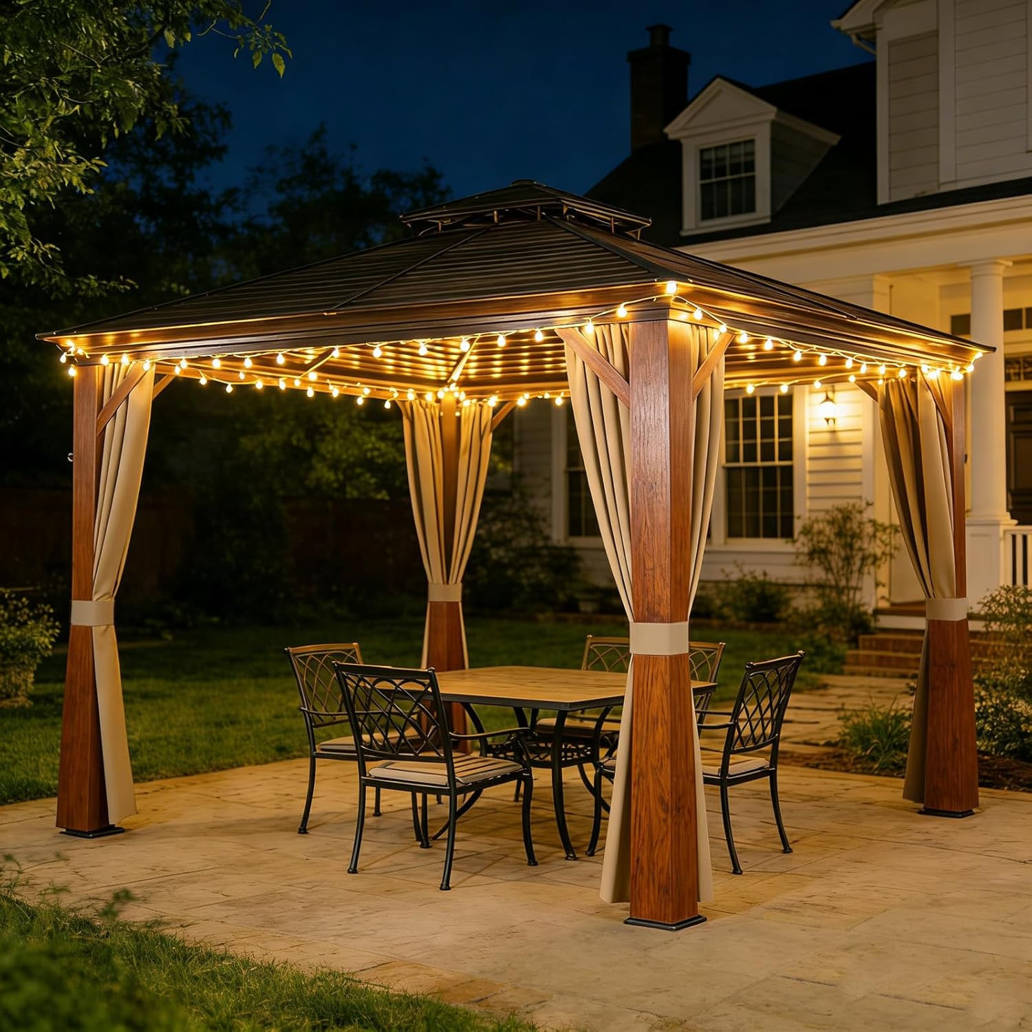 Khaki Waterproof Gazebo Privacy Curtains – 4 Zippered Sidewalls 10′ x 12