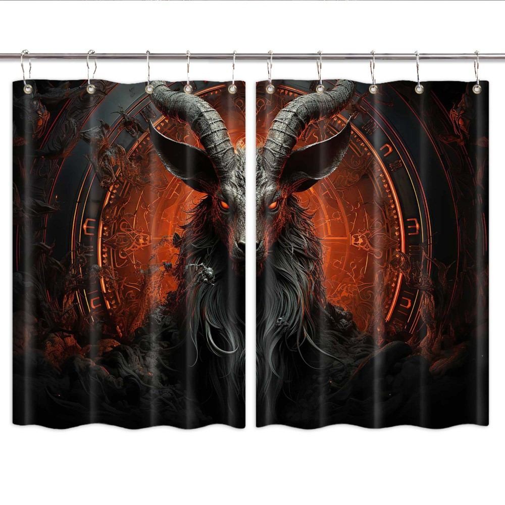 Hell Fantasy Kitchen Curtains Window Drapes 2 Panel Set with Hooks Waterproof