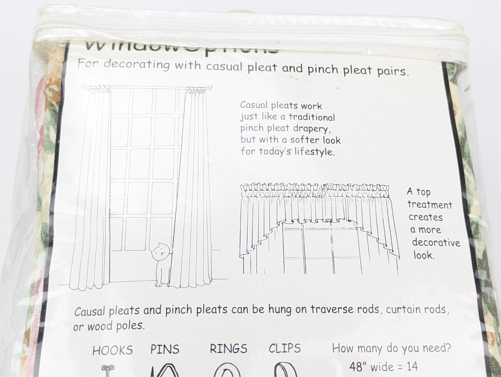 WindowOptions Casual Pleat Pair Cherbourg Pattern 48″x84″ Curtains Floral NOS