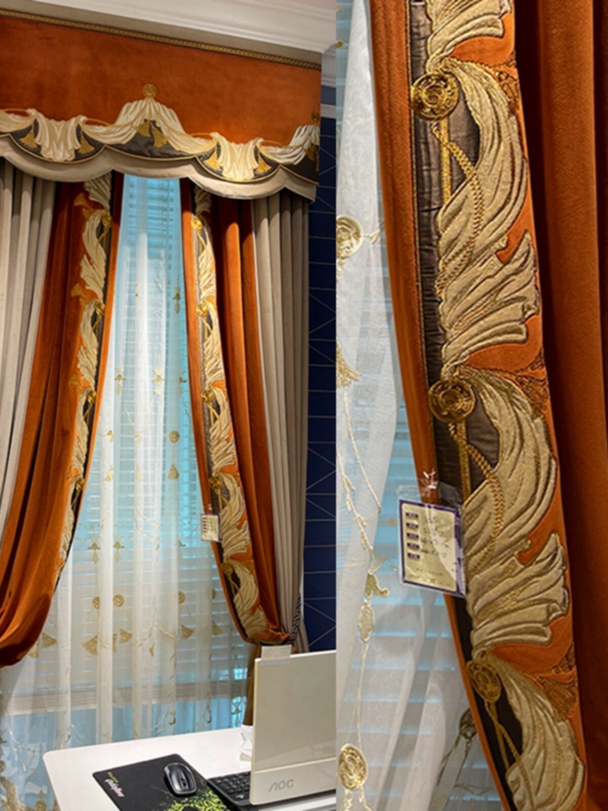 high-grade flannelette orange velvet cloth valance blackout curtain drape C1912