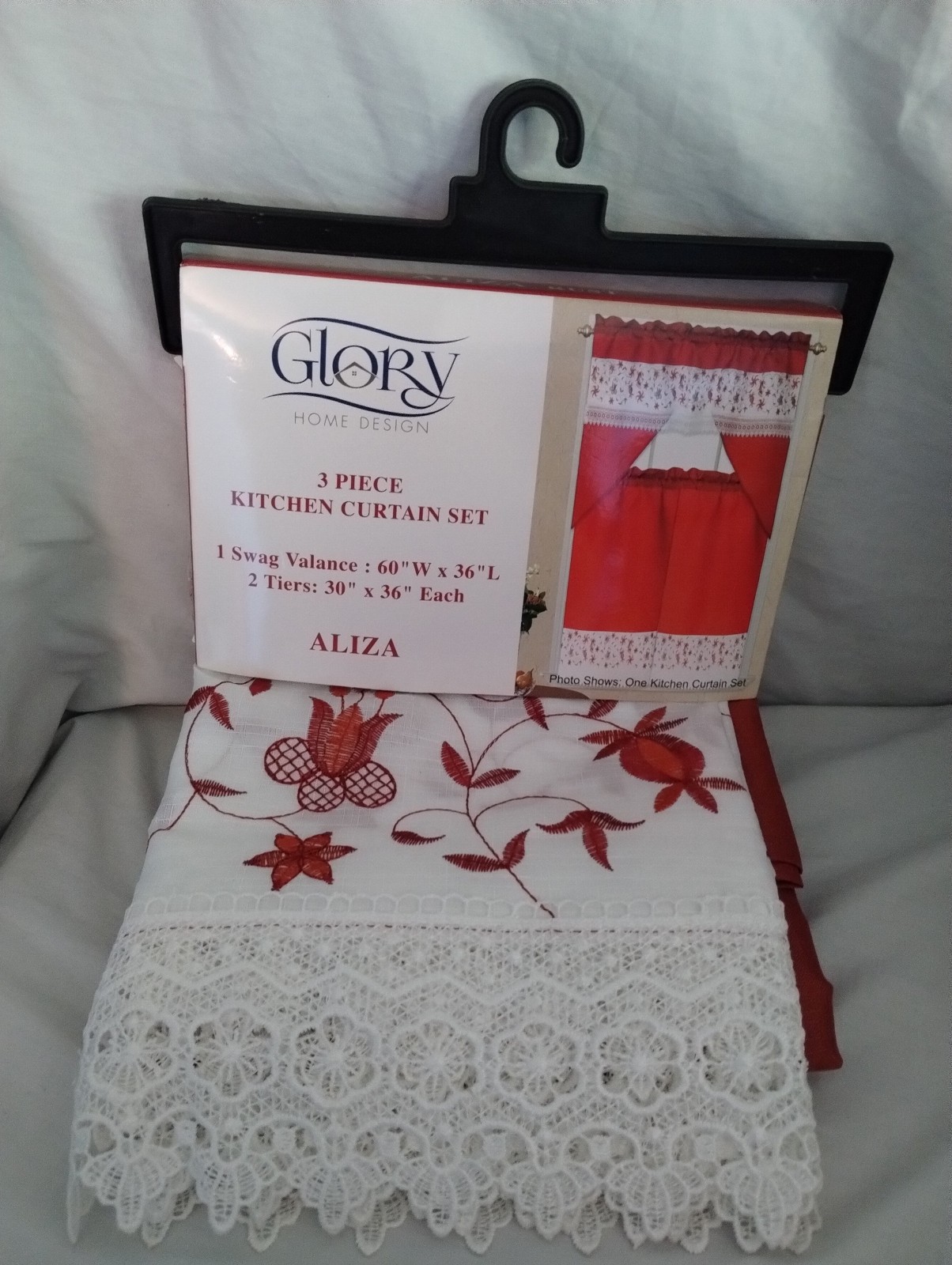 Glory Home Design – 3 Piece Kitchen Curtain Set – Fabric: 100% Polyester