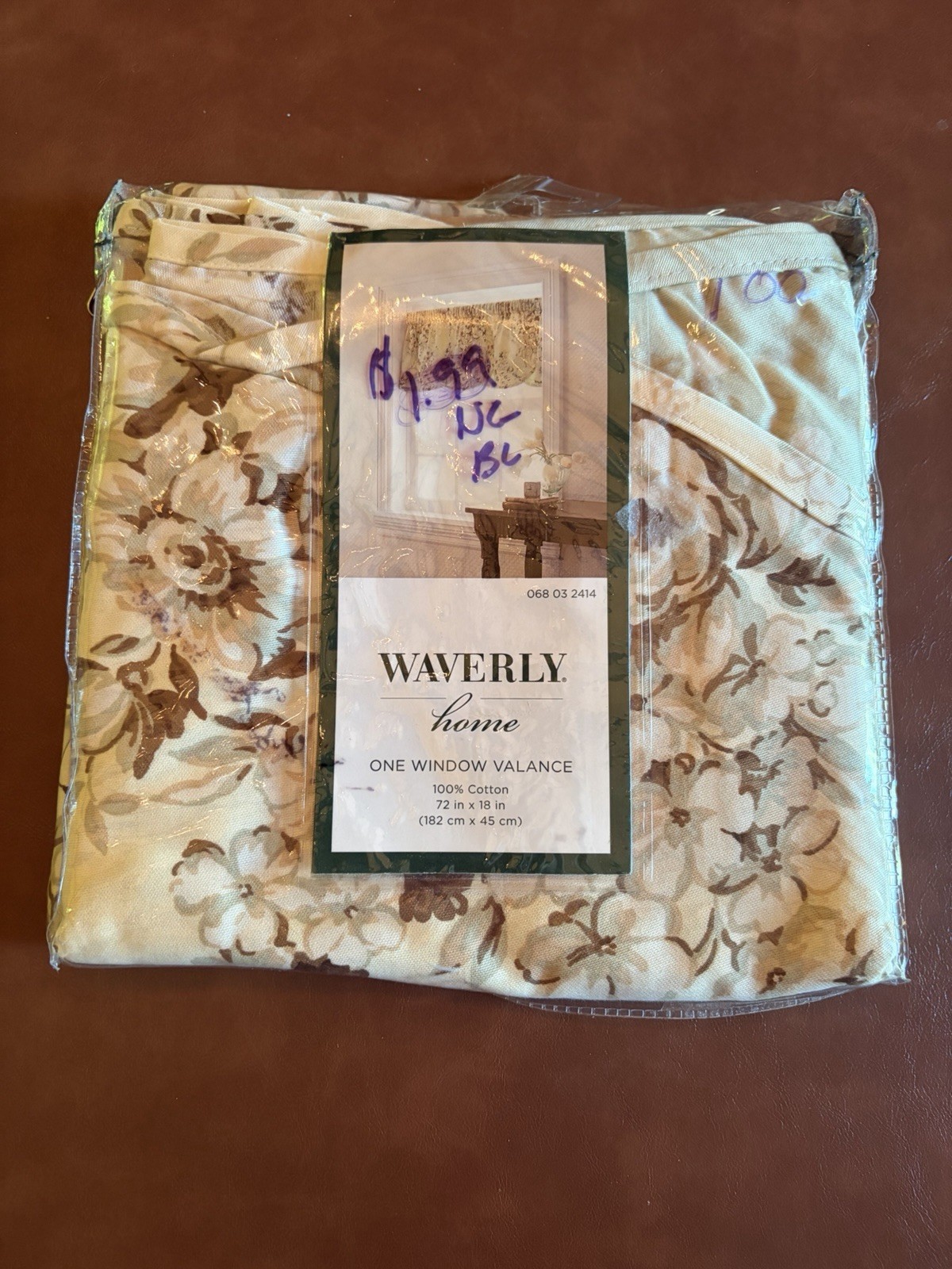 NEW Waverly Home Floral Tan Green Brown Scalloped Valance 72” x 18”