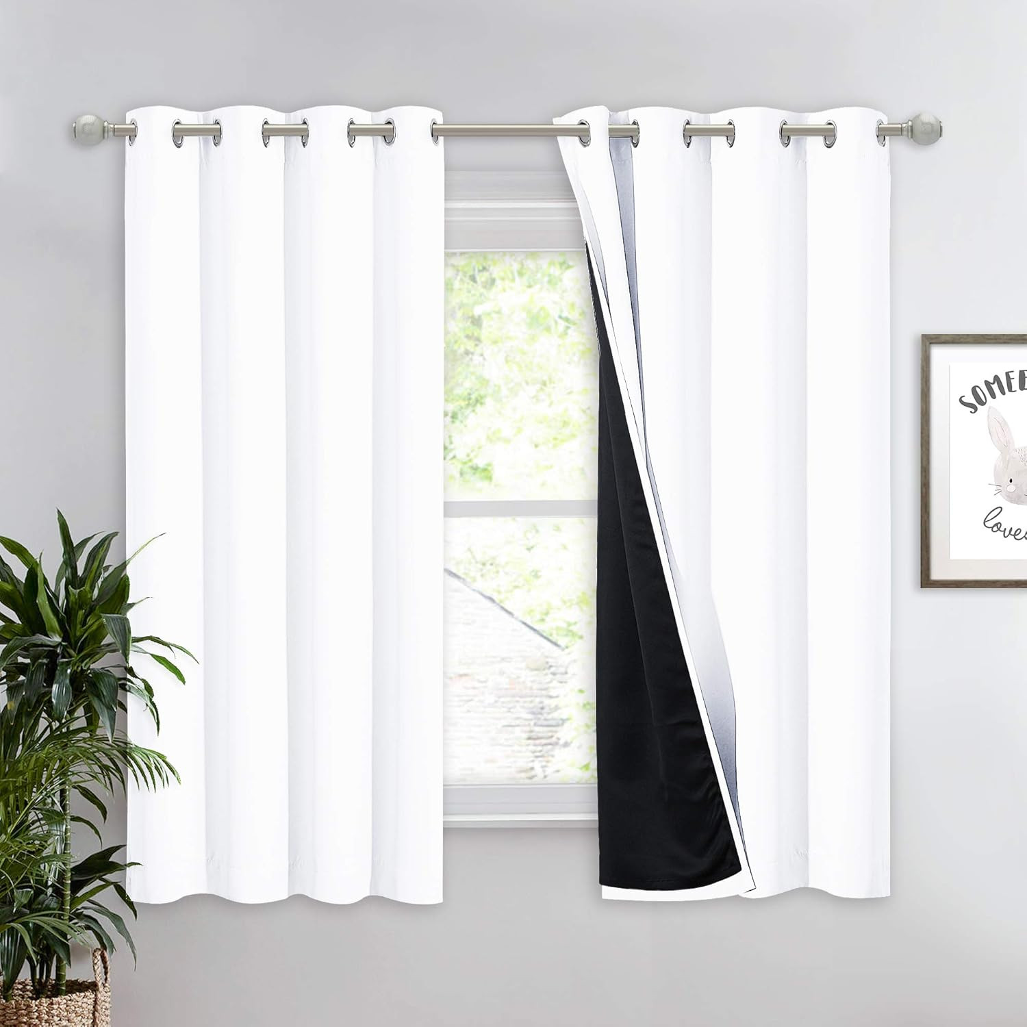 White 100 Percent Blackout Curtain Thermal Insulated Lined Panel 52×63