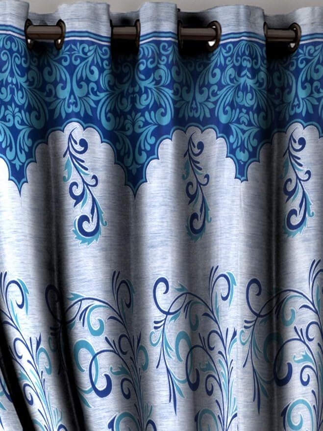2 Pieces Blue Classic Panel Polyester Door Curtains 5 7 9 Feet