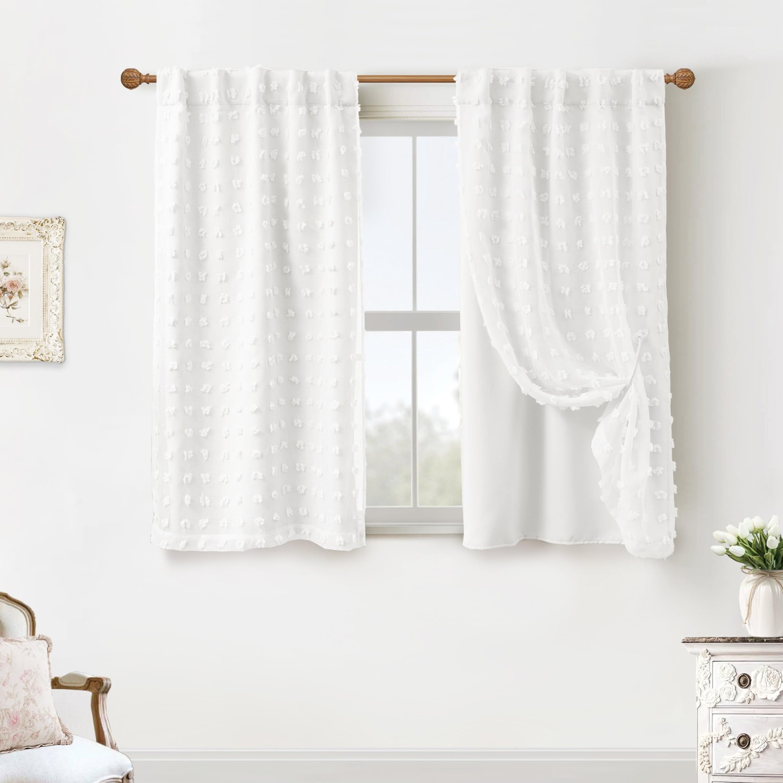Short Blackout Curtains for Bedroom,Back Tab Semi Black Out Sheer Double Laye…