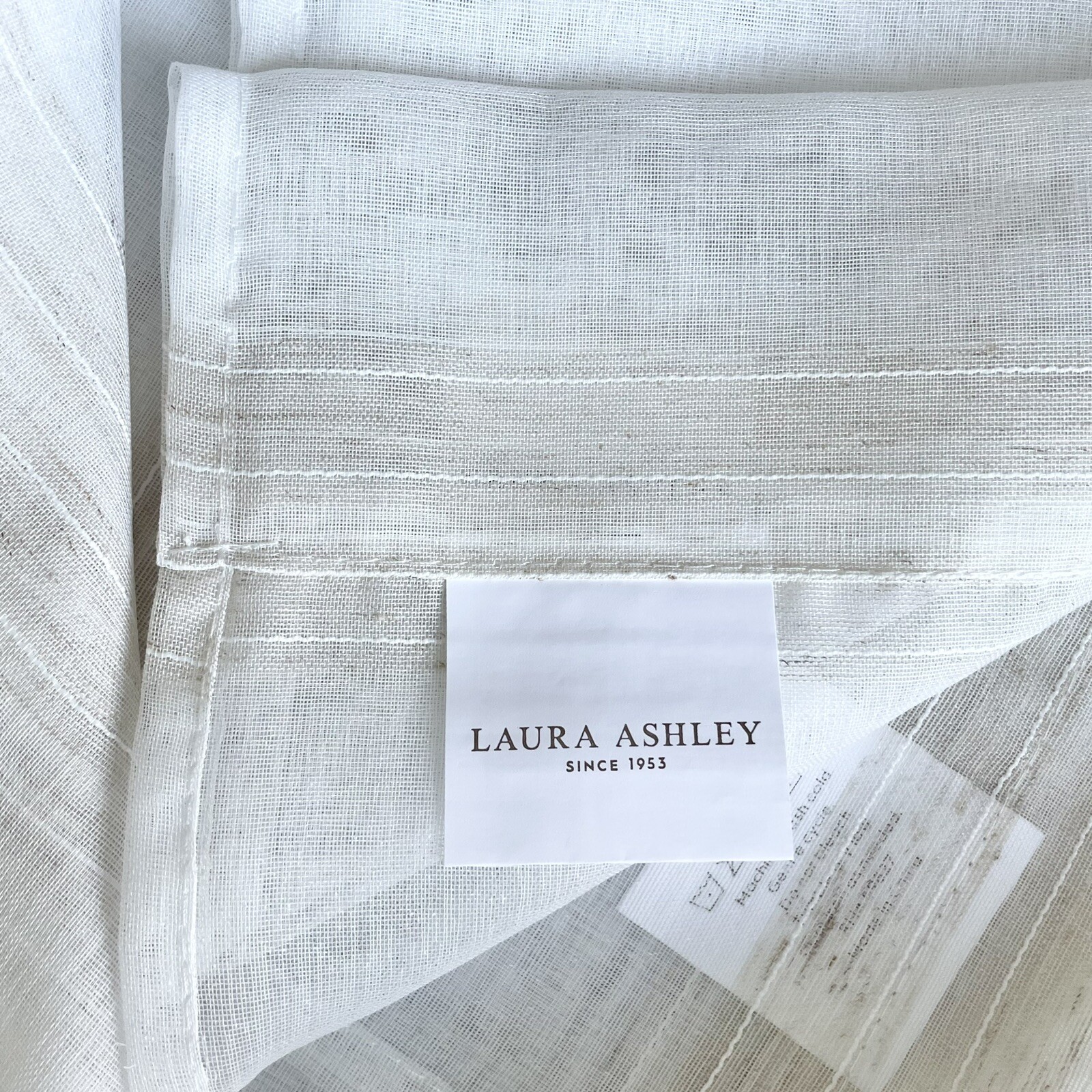 Laura Ashley Window Curtains 4 Panels Beige 38 x 96 Striped Sheer Pole Top NEW