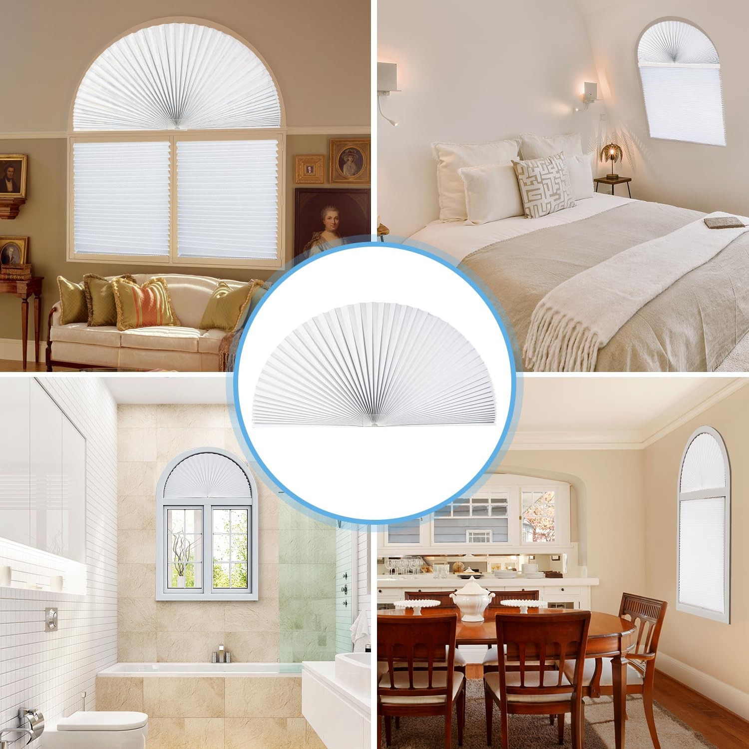 Arch Window Light Filtering Pleated Shade Blinds for semi-Circle Arch Window,…