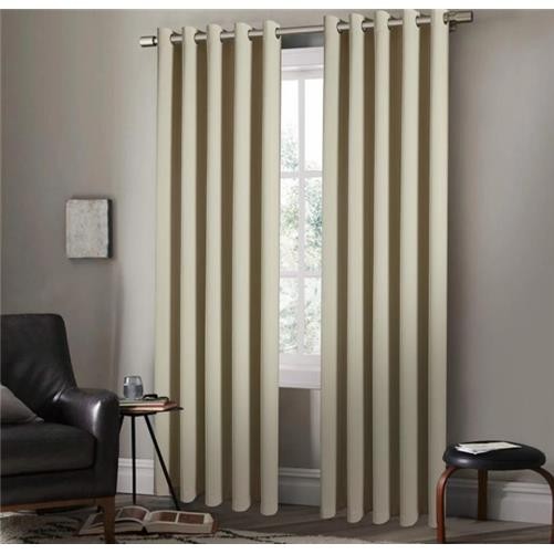 EYELET Ring Top Plain Thermal BLACKOUT Cream LINED Curtains with Tie Backs