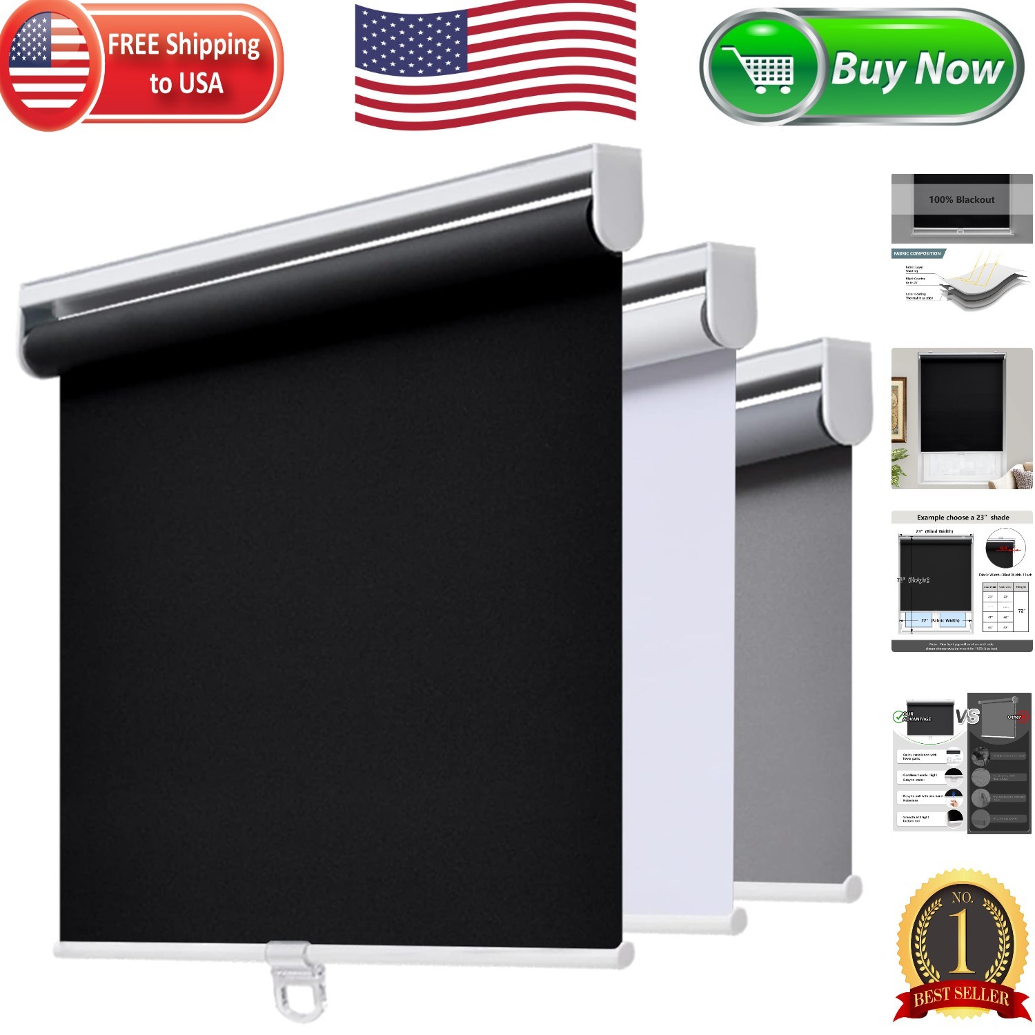 Stylish and Safe Cordless Blackout Blinds 23” W x 72” H – Transform Your Space