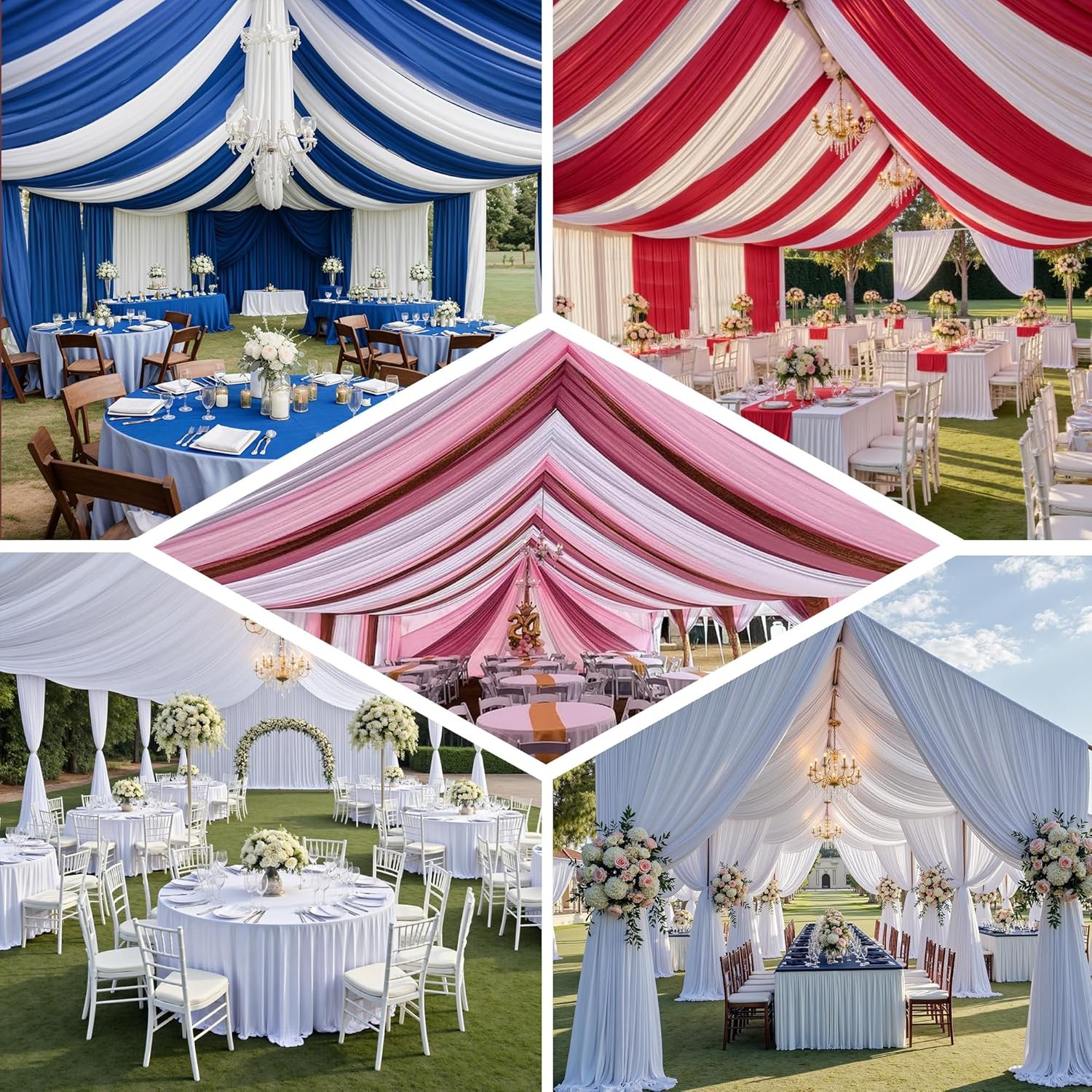 20ftx40ft White Ceiling Curtain for Wedding Parties – 4 Panels Wrinkle-40 FT