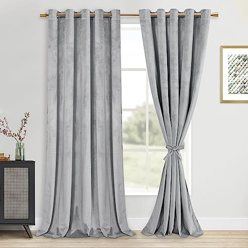Velvet Curtains Extra Wide – Elegant Thick 60″W x 96″L (Pack of 2) Sliver Grey