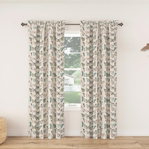 Marepesia Butterfly Print Energy Saving Rod Pocket Curtain Panel, 54″ x 84″,