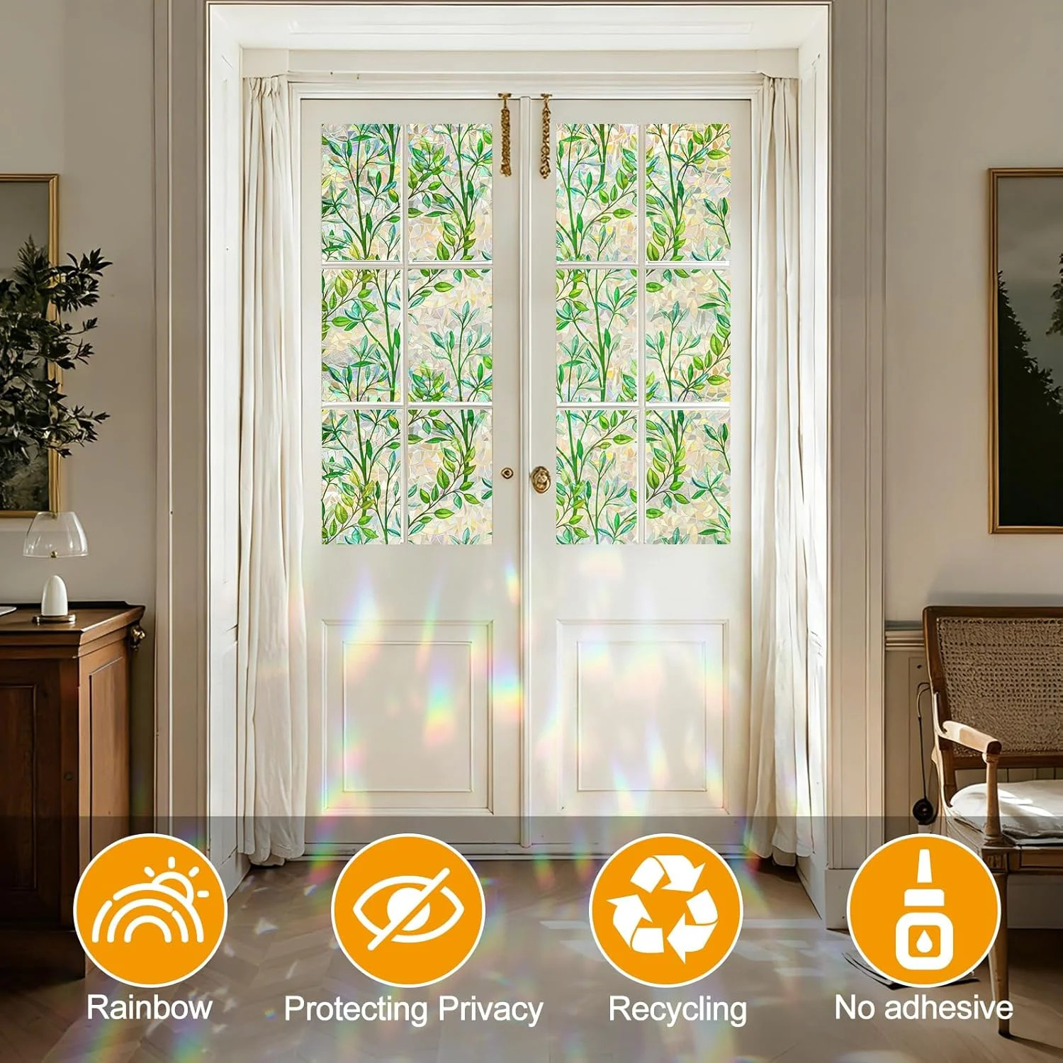 Window Privacy Film Stain Glass Window Film Rainbow Window Film 17.5 x 78.7 inch