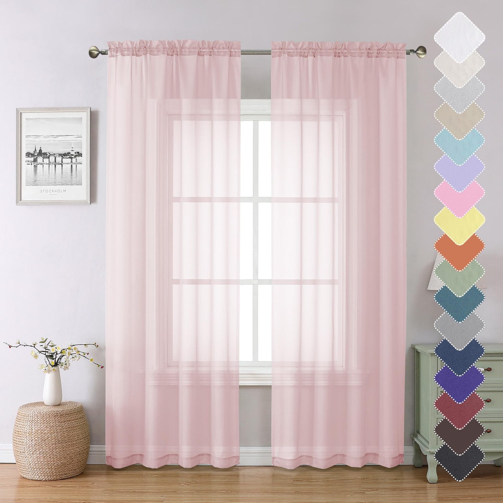 Blush Pink Sheer Curtains 84 Inches Long 2 Panels Set, Light Filtering Window…