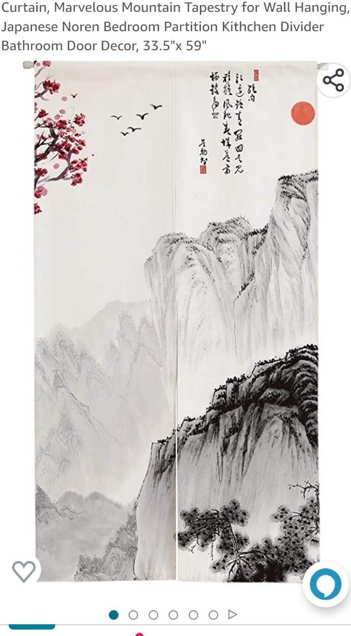 Ofat Home Chinese Traditional Ink Painting Doorway Curtain 33.5inx55in New