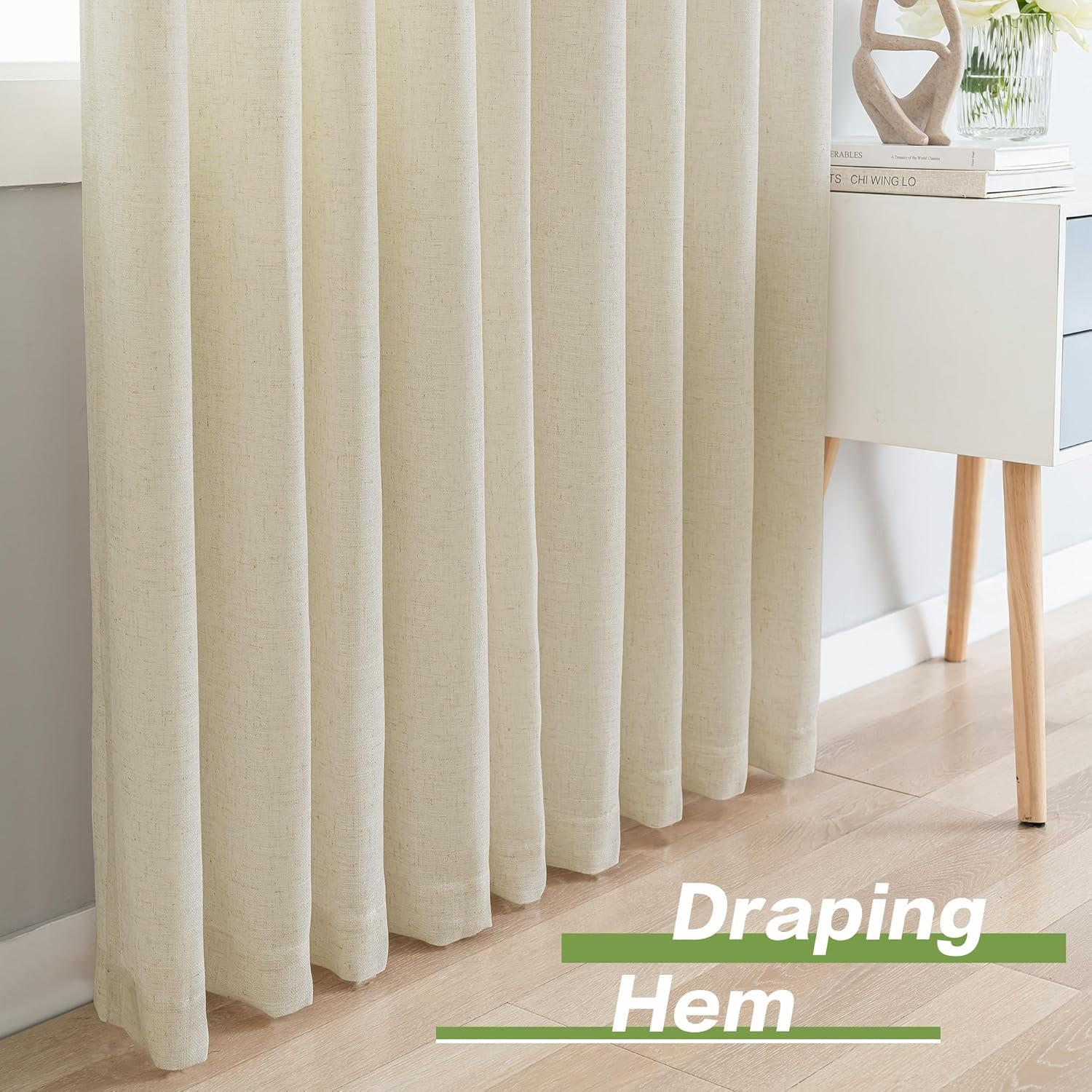Extra Wide Pinch Pleated Drapes Curtains, Faux Linen Light Filtering Window Curt