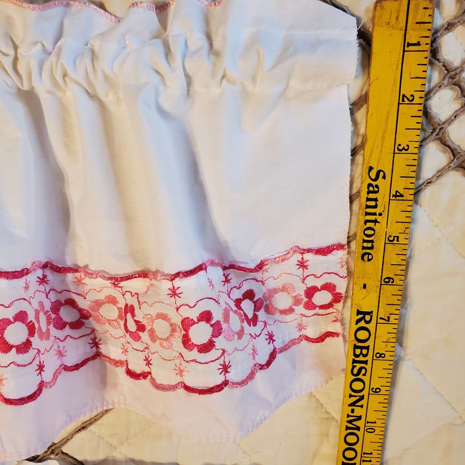 Unbranded Cafe Curtain Set Kitchen White Pink Red Floral Embroidered Excellent