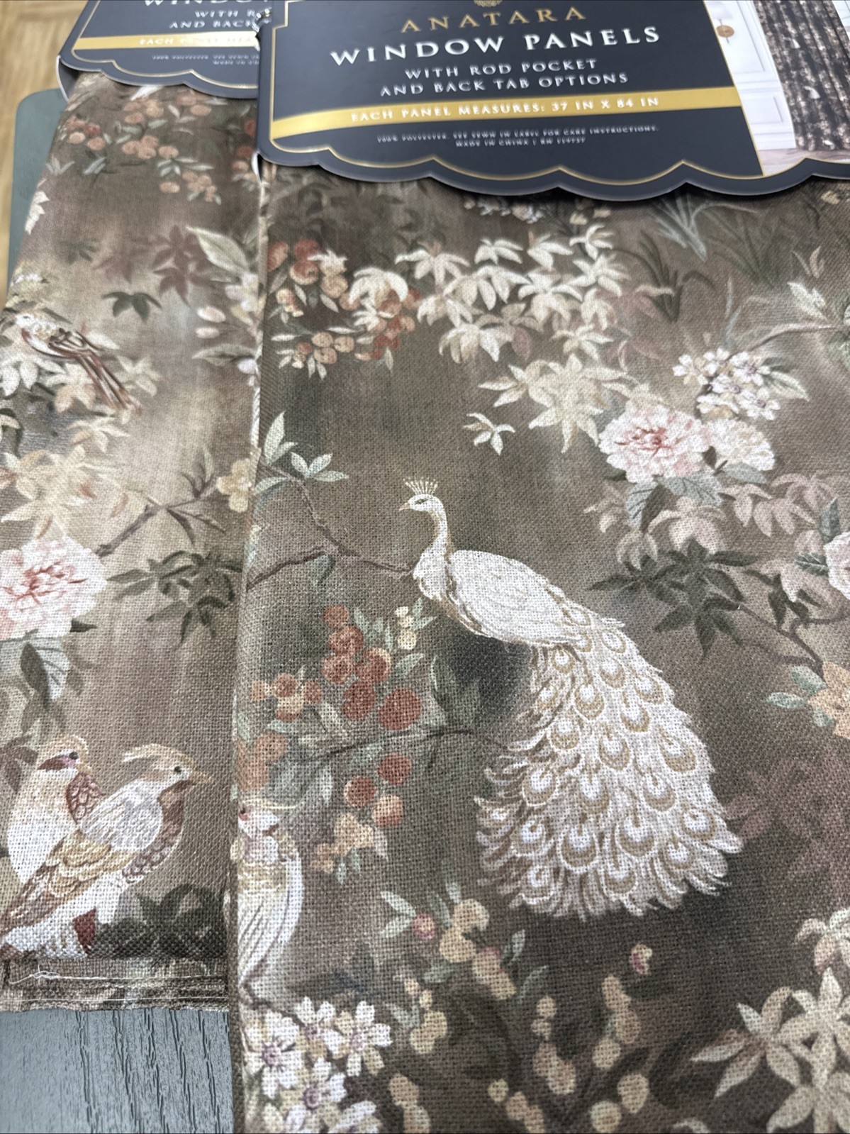 Set 4 Anatara Peacock Birds flower Branches Window Panels 37”x 84” New~