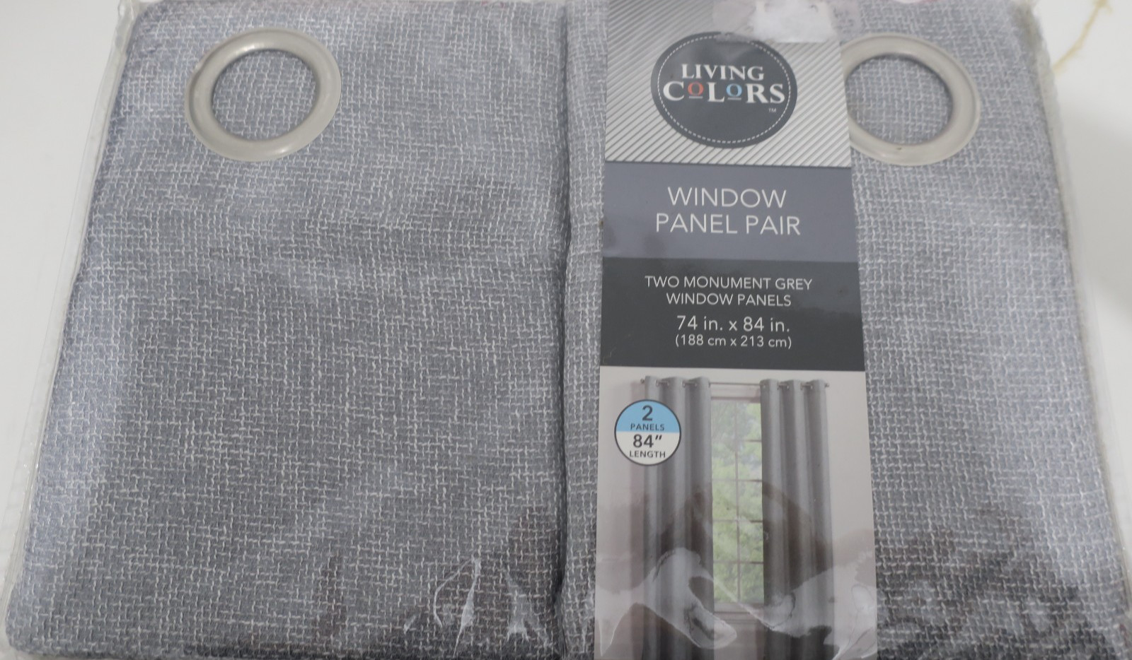 Living Colors Window Panel Curtains Grey Set of 2 74”x84” NEW