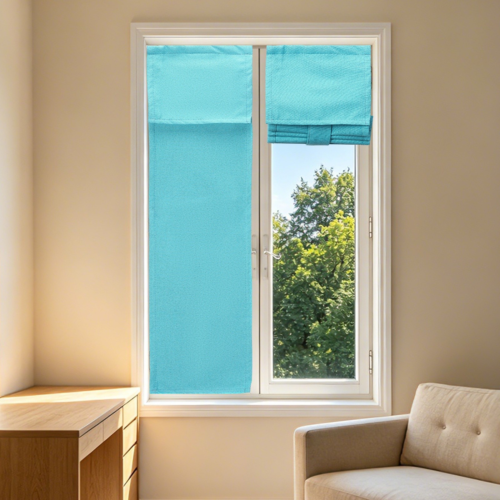 1PC 100% Blackout Side Door Curtains, 8″ x 36″ Linen Door Curtain, Light Blue