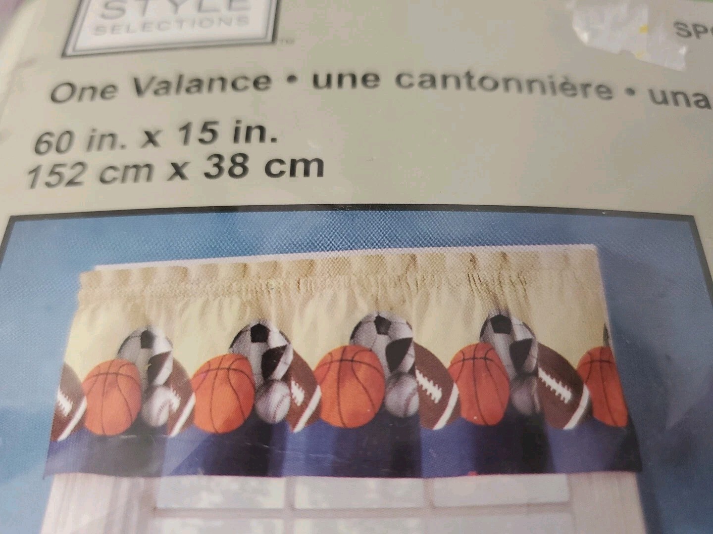 Style Selections Curtain Panel 60” X 15” 1 Valance Soccer Basketball Football
