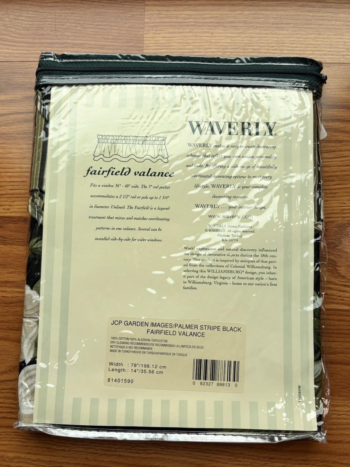NWT WAVERLY (1) Williamsburg Garden Images Black Ascot Valance 78 x 14 See Note