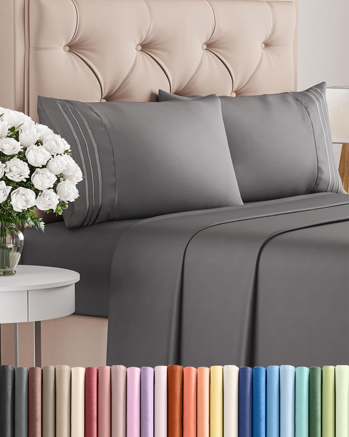 Queen Size 4 Piece Sheet Set – Comfy Breathable & Queen, 06 – Dark Grey