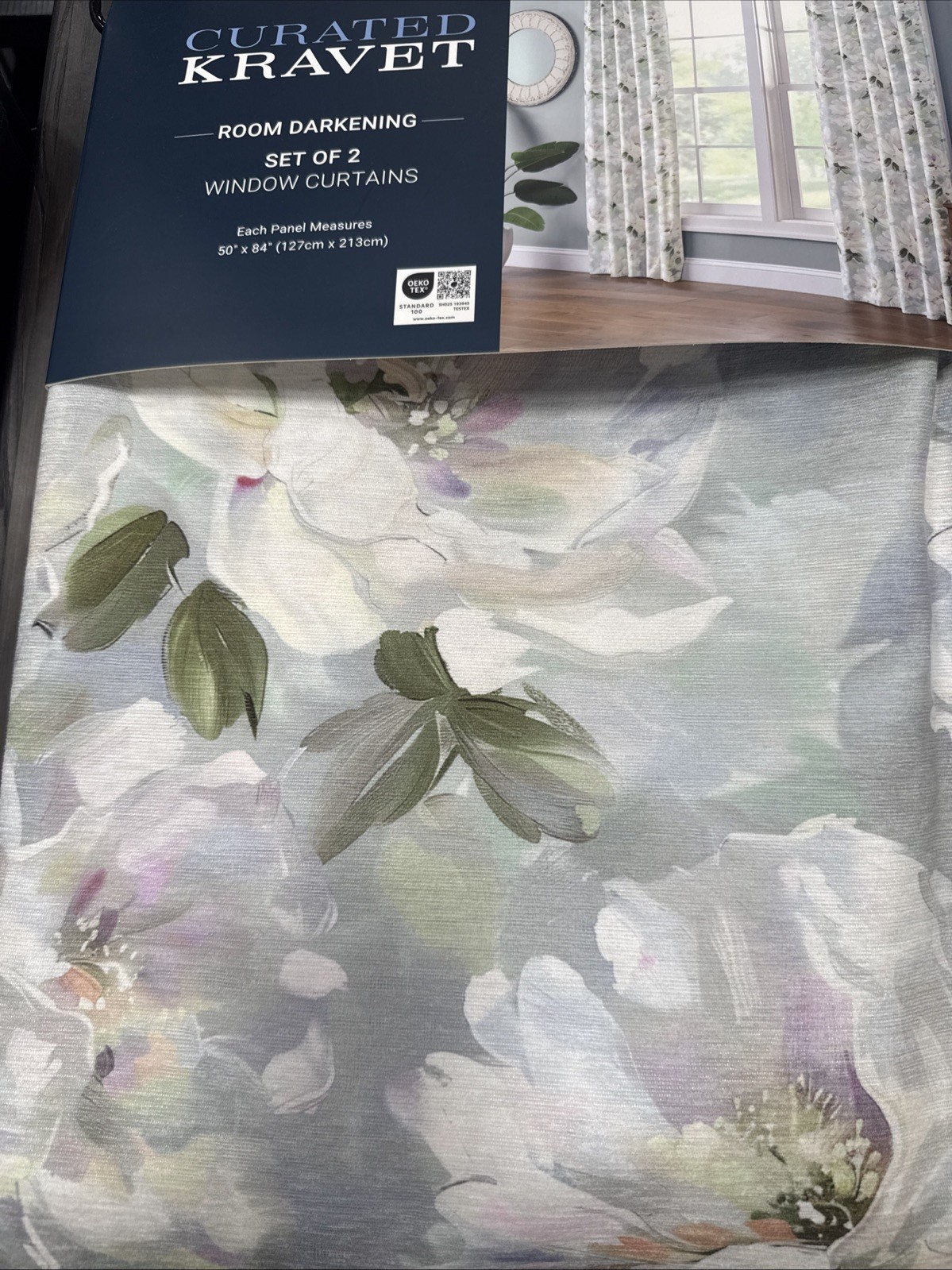 (2) Curated Kravet Iridescent Blooms Rod Pocket Back Tab Window Panel 84” New~