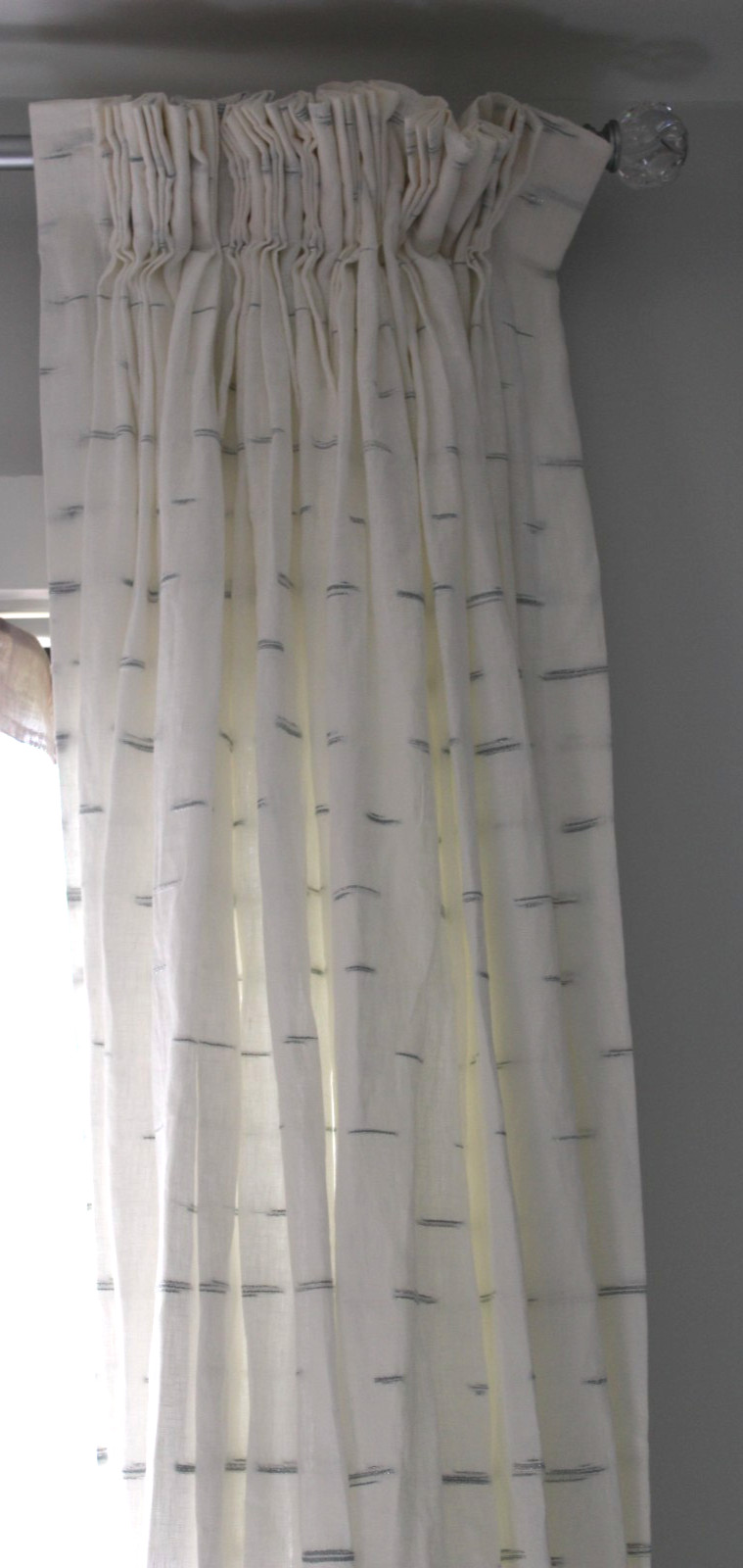 Custom made Beautiful Pinch Pleat 100% Linen Curtains w/light aqua blue 42″x116″