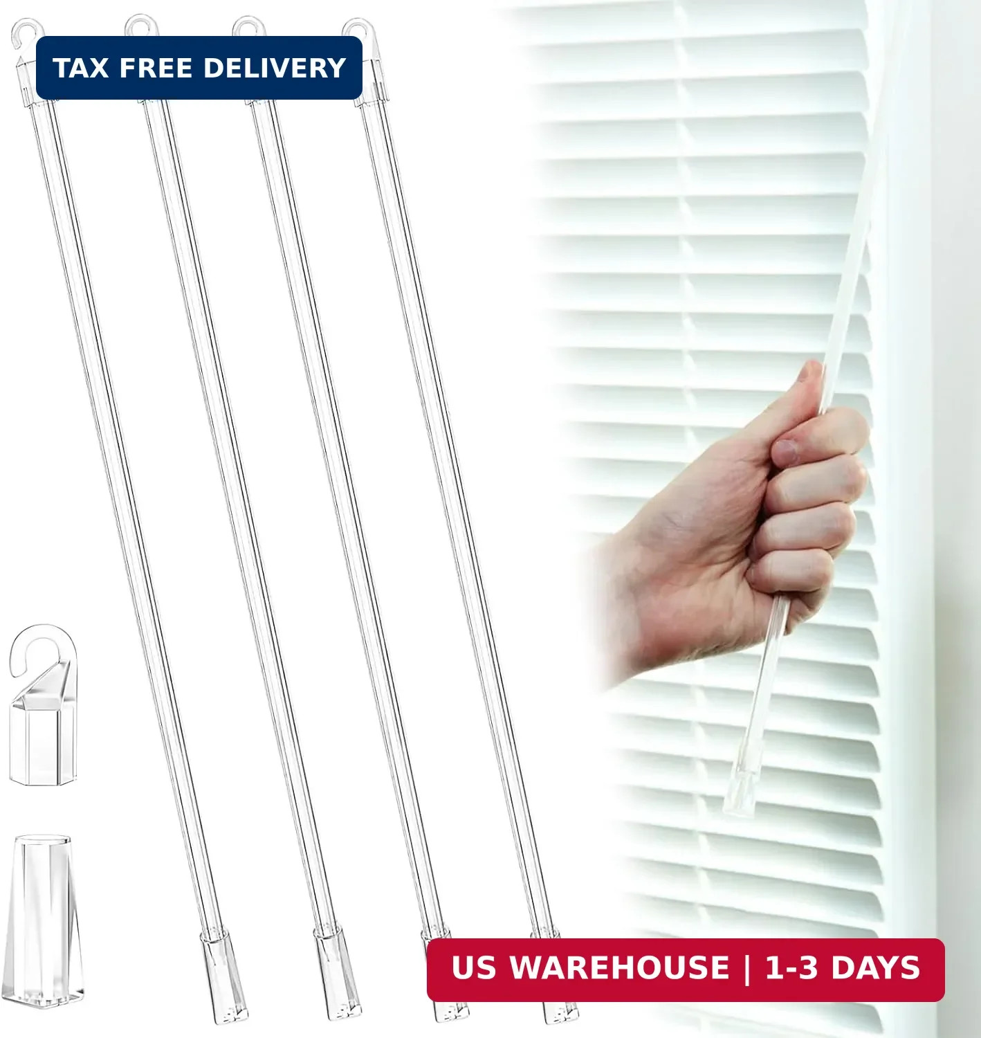 4Pcs Blind Rod Replacement Parts PVC Blind Tilt Wand with Hook and Handle Stick