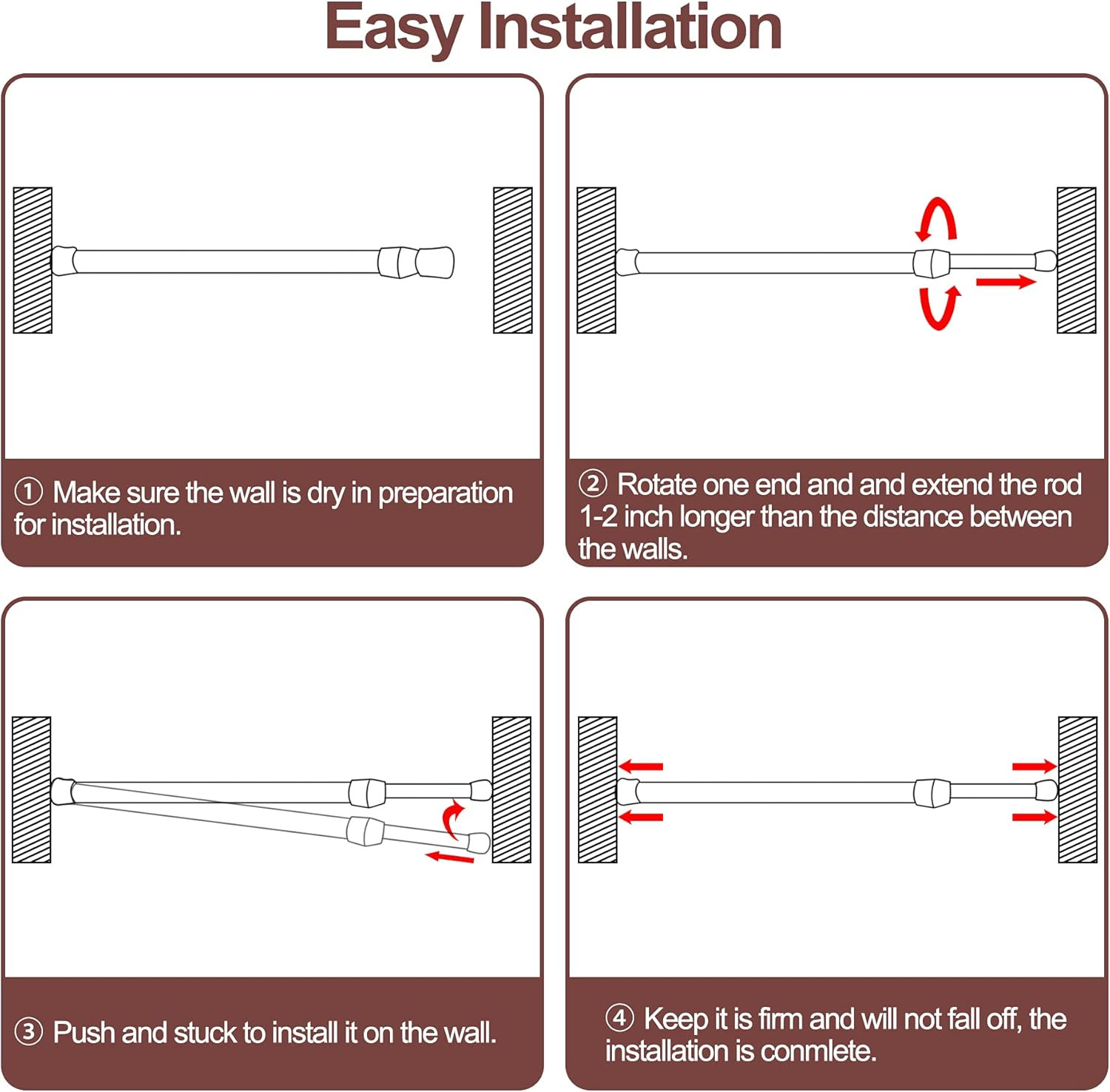 6 Pack Cupboard Bars Adjustable Spring Tension Rods Wood Grain Refrigerator Bar