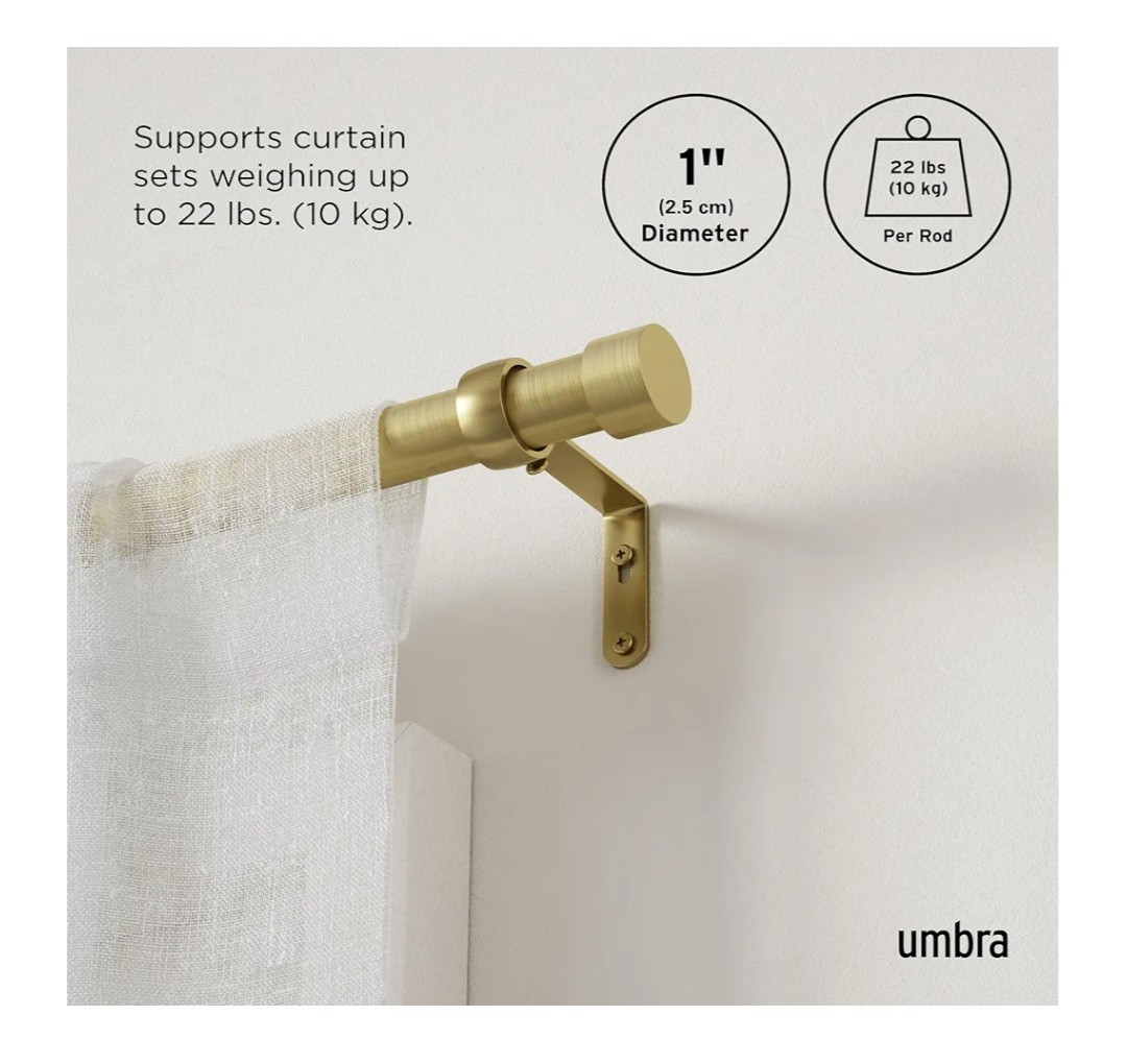 NEW Umbra Cappa Adjustable Curtain Rod 33-66 Inch Modern Brass Design