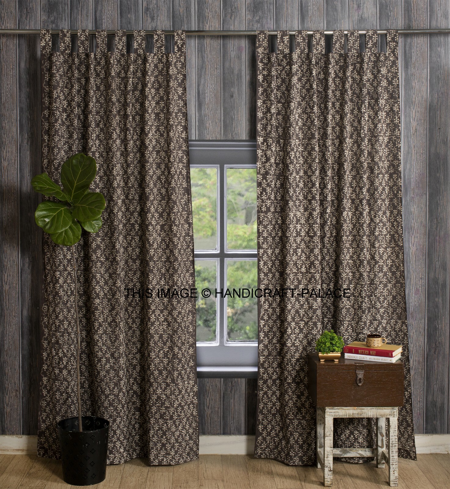 Indian Cotton Window Hanging Home Decor Hand Block Leaf Print Curtain Valances