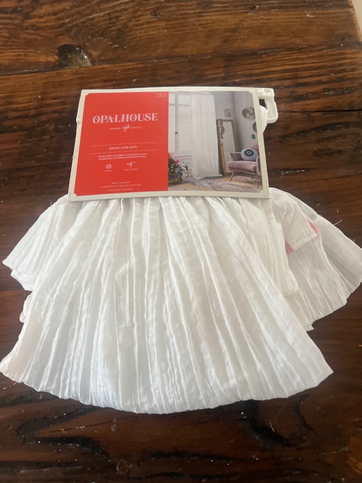 NWT! Opalhouse ONE Sheer Curtain Panel White Crushed 42IN W X 95 IN L