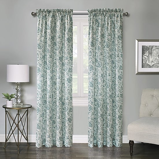 Regal Home Watercolor Floral Rod Pocket Light Filtering Curtain Panel Aqua 50×95