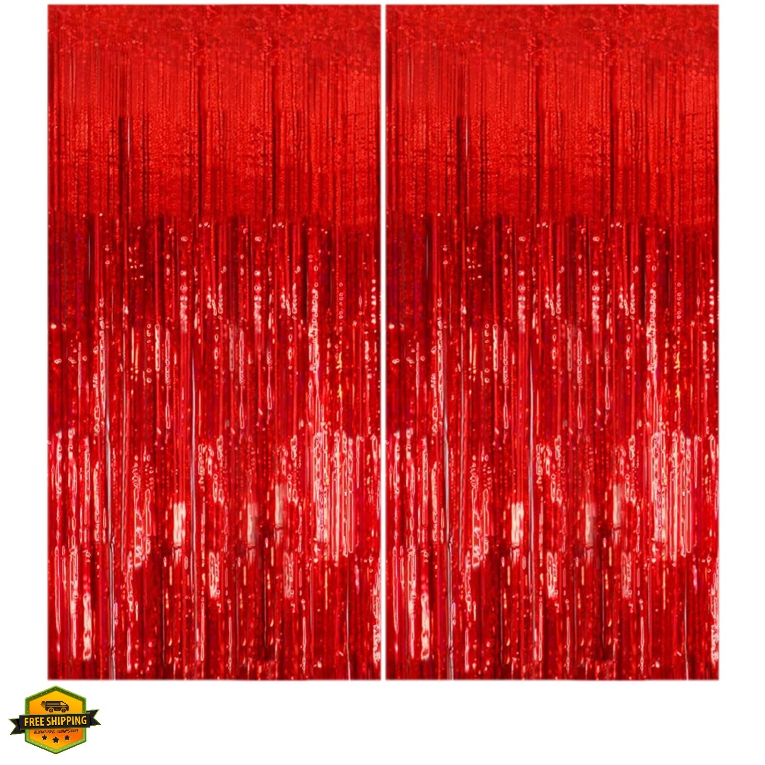 2 Pack Foil Curtain Backdrop Red Metallic Tinsel Foil Fringe Curtains Photo B…