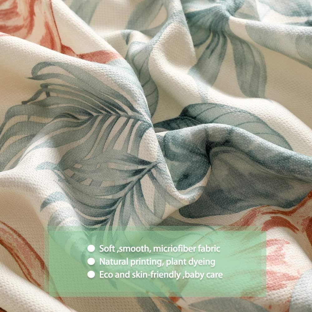 White Blackout Curtains Grommet Microfiber Pastoral Leaves Flamingo Floral