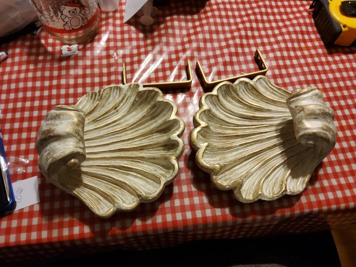 Vintage Shell Plaster Curtain Tiebacks Regency set of 2 Glam Decor