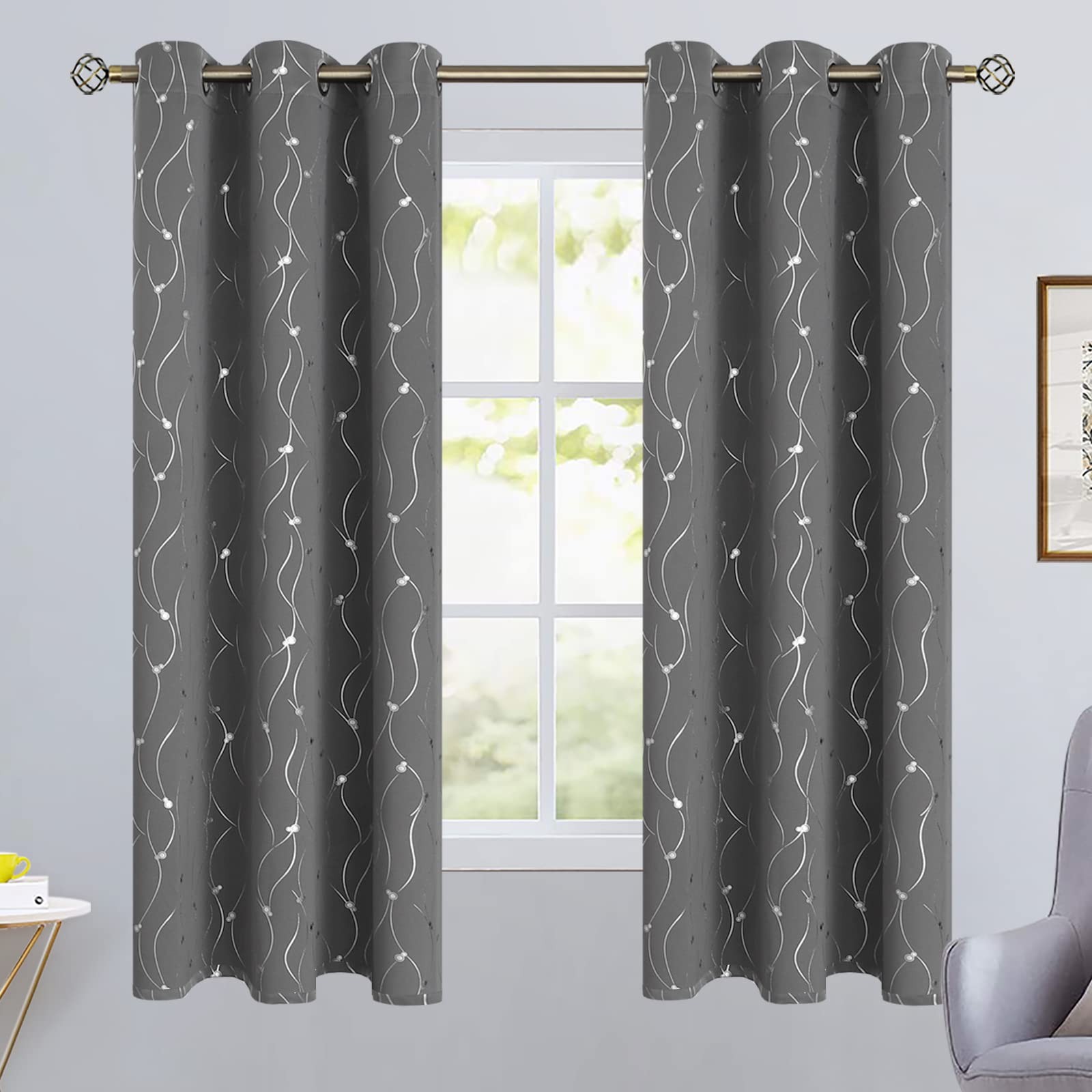 BGment Blackout Curtains 63 Inch 42″W x 63″L (Pack of 2), Dot-dark Grey