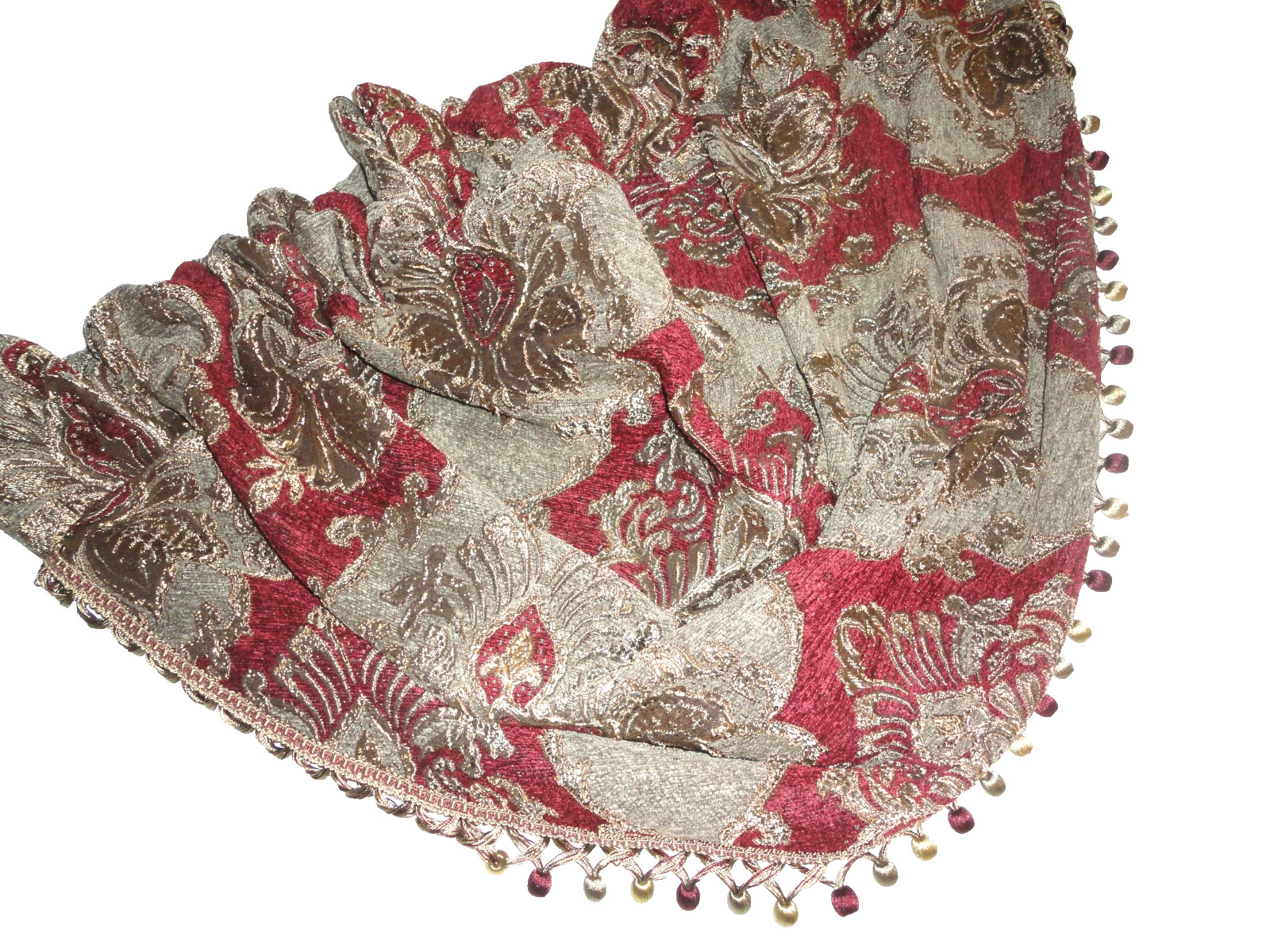 J QUEEN BRADSHAW RED GOLD MEDALLION WOVEN DAMASK CHENILLE SWAG VALANCE 42X33