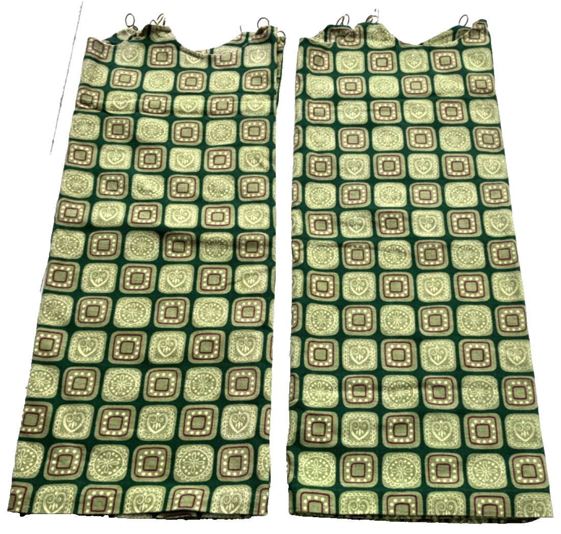 VTG Abstract Geometric CAFE’ CURTAINS green MCM 27″h x 45″ w (90″) PAIR