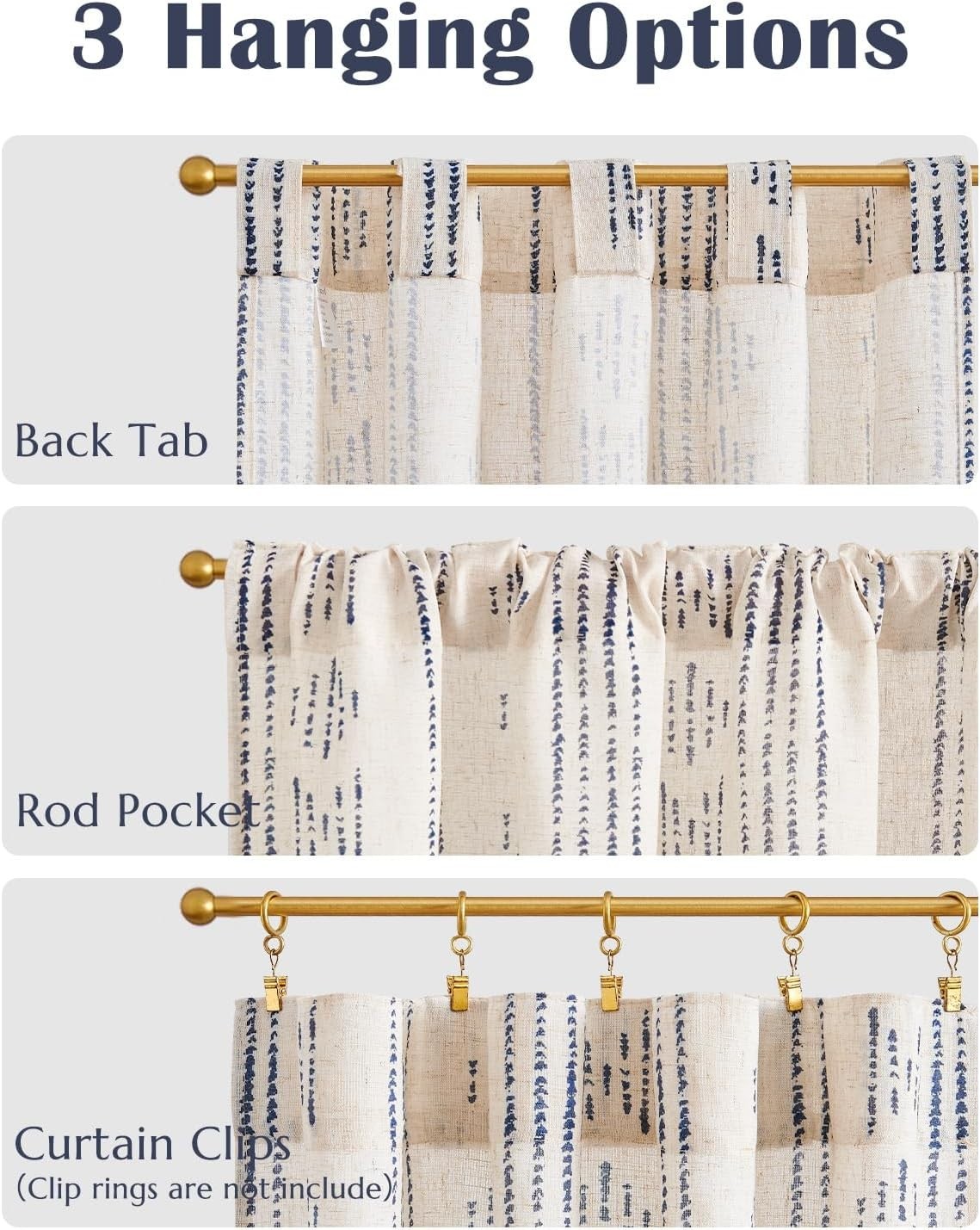 Boho Geometric Striped Curtains for Small Windows | 36×38 Inch | 2 Panels