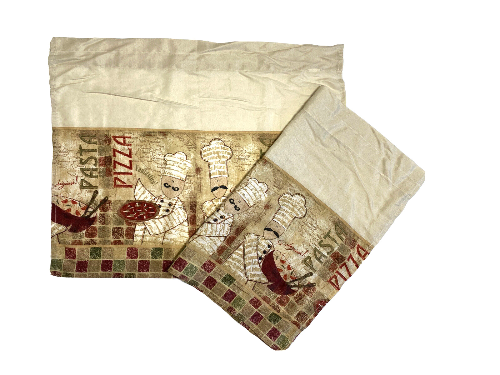 2 Fun Novelty Curtains Italian Food Short Valances Pizza Pasta Cooking Kitchen