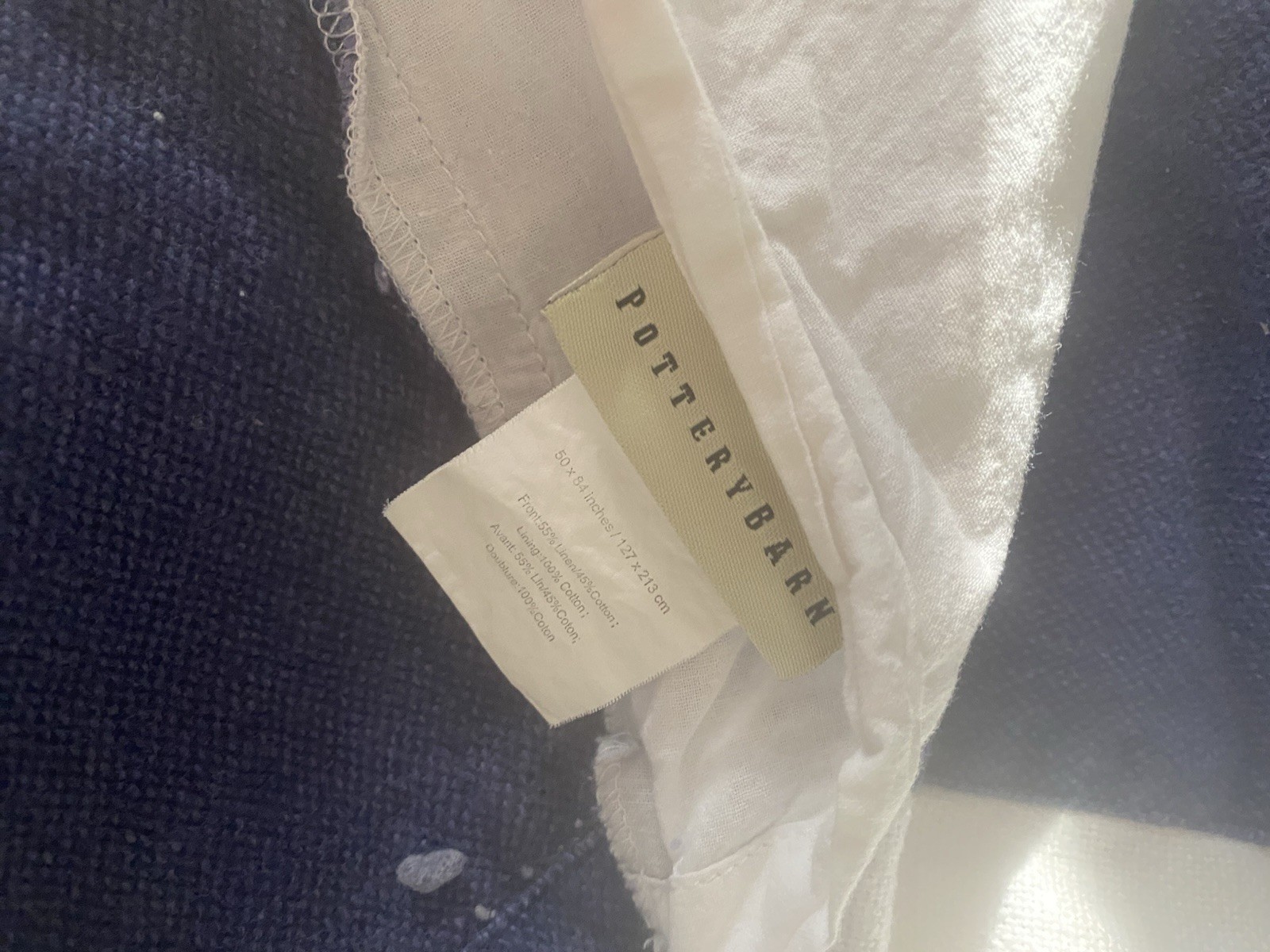 Pottery Barn Linen & Cotton 2 Lined Curtains Size 50”x80” Each Panel Blue White
