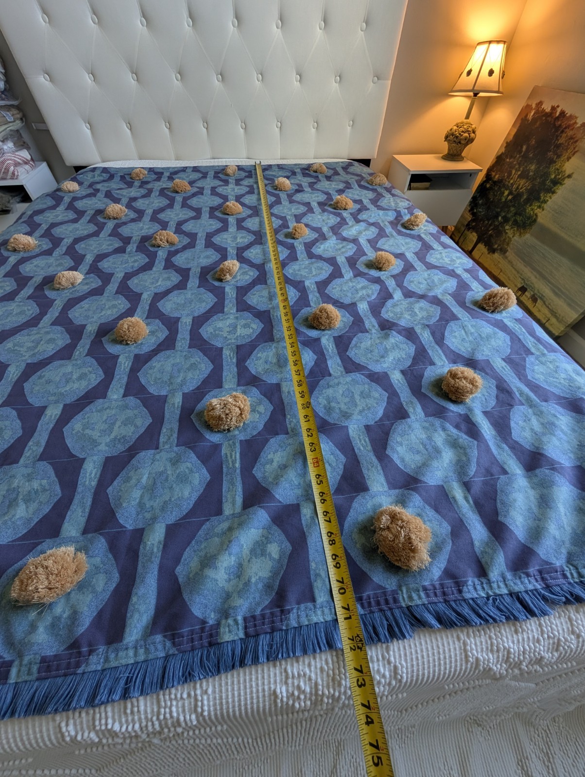 Opalhouse Jungalow Blue Pompom Buttonhole Top Shower Curtain Size 72″X68