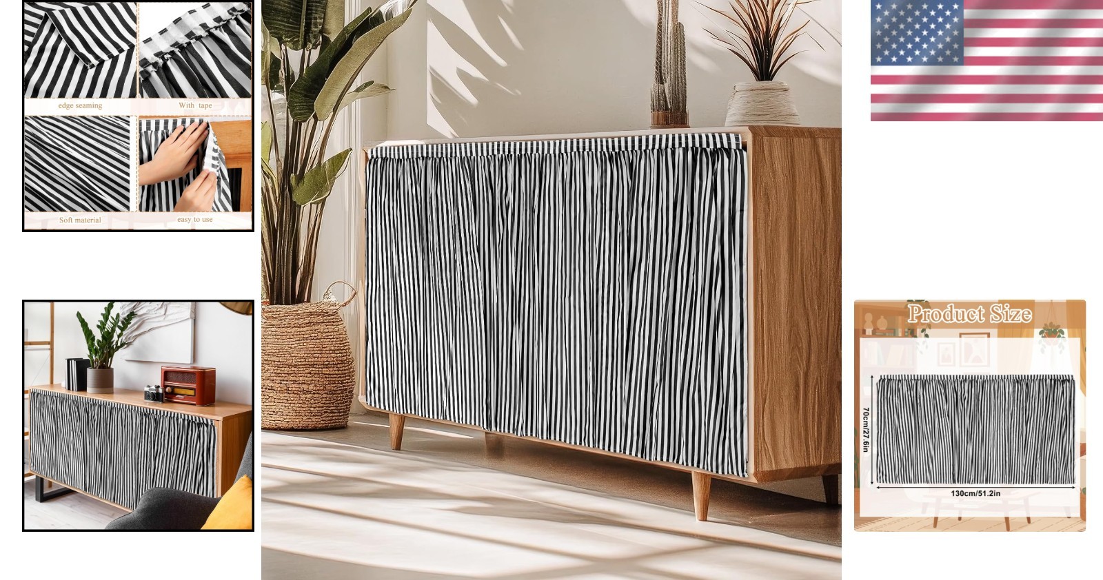 Contemporary Privacy Solution: 51×28 Striped Cabinet Curtains – Machine Washable