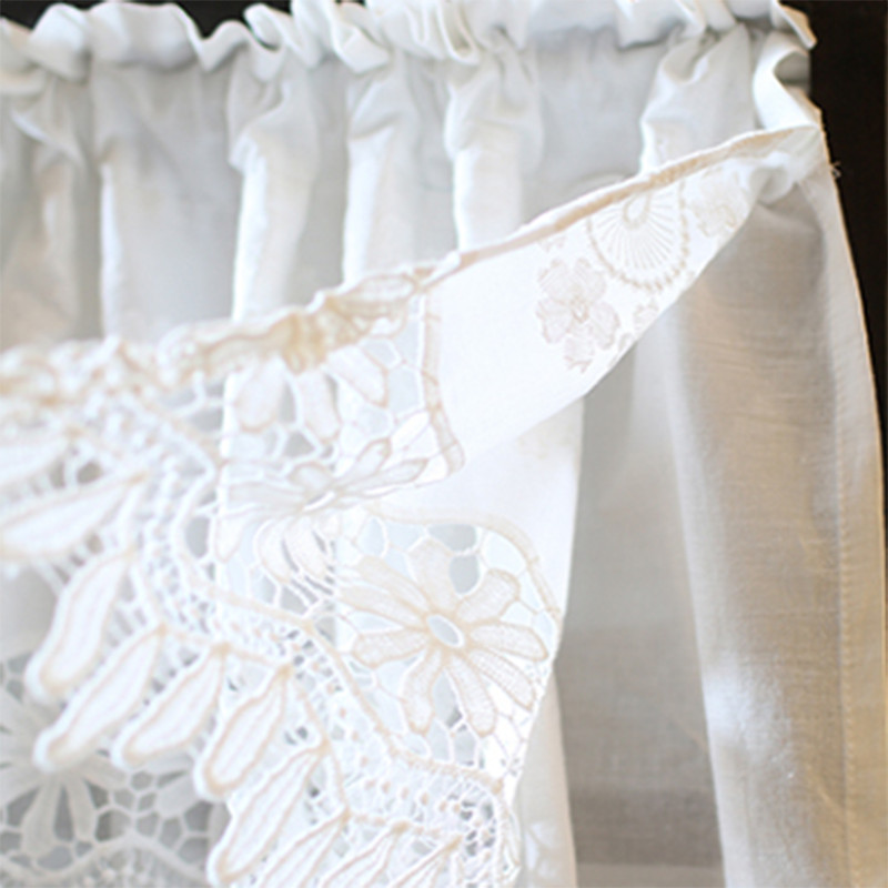 Lace Short Curtain Door Window Cabinet Home Embroidered Cotton White Height 85cm